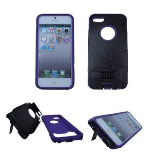 Black&Purple Dual Layer Rubberized Snap on Protective Case Cover With Stand for Apple iPhone 5 / 5S Cell Phones & Accessories