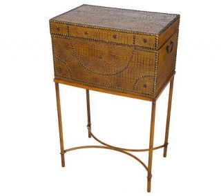 Linda Dano Faux Leather Chest with Nailhead Detail on Metal Stand —
