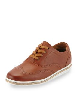Leather Wing Tip Low Top Sneaker, Caramel