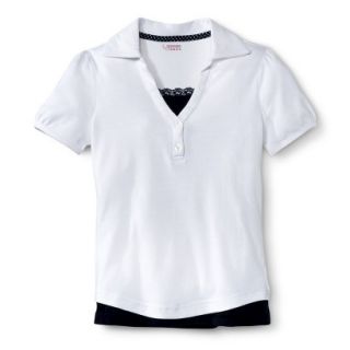 French Toast Girls School Uniform Short Sleeve 2 Fer Polo   White 6X