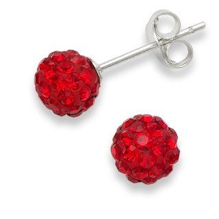 Heather Needham, Silver, Crystal Ball Stud 6mm, Many Tiny Crystals   Red Jewelry