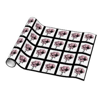 Pop Art Graphic Cartoon Pink Rose White Black Tile Wrapping Paper