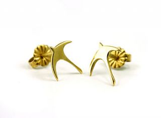 solid gold swallow earrings by frillybylily