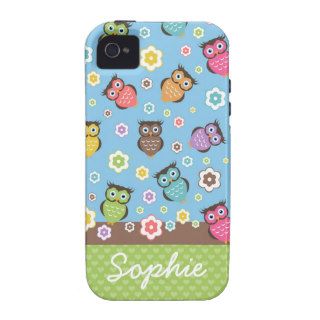 Cute funny trendy owls and flowers pattern Case Mate iPhone 4 covers