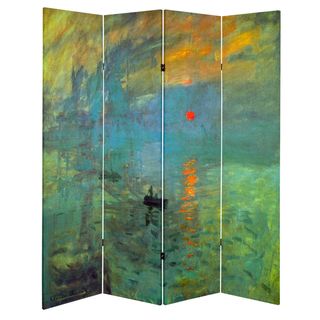 Double sided Works of Monet Impression Sunrise/Houses of Parliament Canvas Room Divider ORIENTAL FURNITURE Decorative Screens