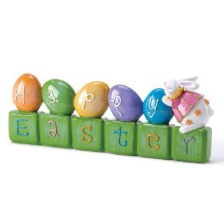Playful Happy Easter Egg Bunny Rabbit Block Greetings   Home Decor Products