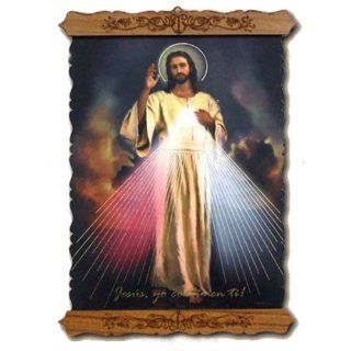Divine Mercy Illustrated Scroll Style Wall Plaque   8"x10"   SPANISH   Italian Design   Free Medal Incl.   Decorative Hanging Ornaments