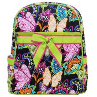 Beautiful Butterfly Print Quilted Backpack lime Clothing