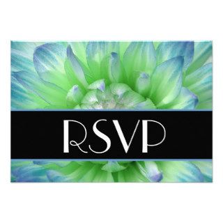 Blue and Green Dahlia Petals RSVP Wedding Small Custom Invite