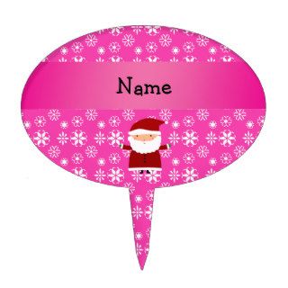 Personalized name santa pink snowflakes cake toppers