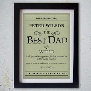 personalised 'best dad' certificate by elephant grey