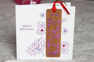 female 'birthday' wooden bookmark card by white mink