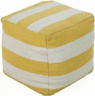 18" x 18" x 18" Poufs 100% Wool Ivory, Citrine This square pouf combines a striped pattern with bright colors to bring a sophisticated, yet fun look to any room. Made in India with one hundred percent wool, this pouf is durable and priced ri