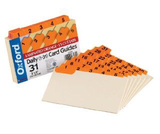 Oxford Index Card Guides, Daily 1 31, Manila Guide with Orange Color Tabs, 1/5 Cut Tabs, 3 x 5, 31 Set  Index Card Divider 
