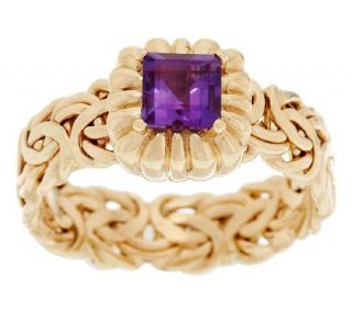 14K Gold Square Cut Gemstone Byzantine Ring —