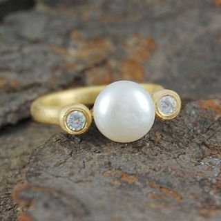 freshwater pearl white topaz gold ring by embers semi precious and gemstone designs