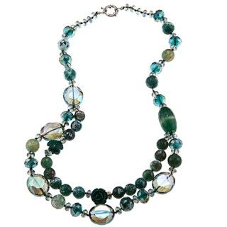 Valenza Goldtone 650ct TGW Green/ White Agate and Crystal Necklace Miadora Gemstone Necklaces