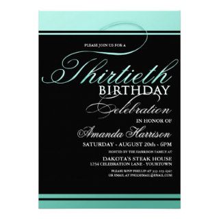 Aqua Formal 30th Birthday Invitations