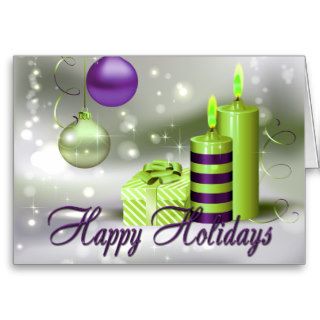 Happy Holidays Purple Green Decorations Greeting Card