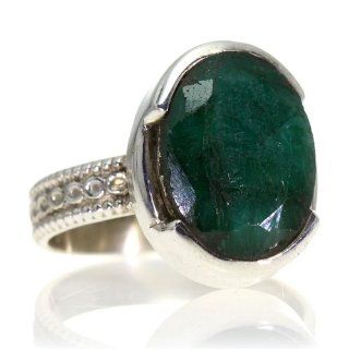 Created Emerald Women Ring (size 9) Handmade 925 Sterling Silver hand cut Created Emerald color Green 9g, Nickel and Cadmium Free, artisan unique handcrafted silver ring jewelry for women   one of a kind world wide item with original Created Emerald gemst