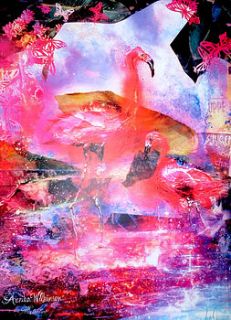 flamingo island mixed media print by annika wilkinson illustration