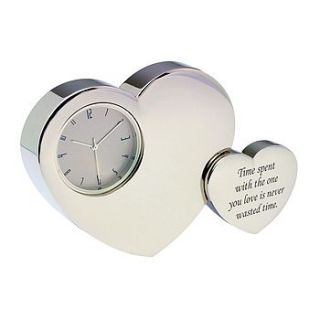 double heart engraved clock by simply special gifts