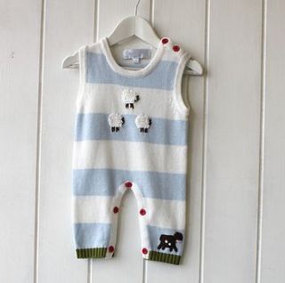 handknitted striped farmyard sleepsuit by posh totty designs interiors