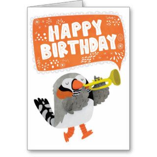 Happy Birthday Zebra Finch With A Trumpet Cards