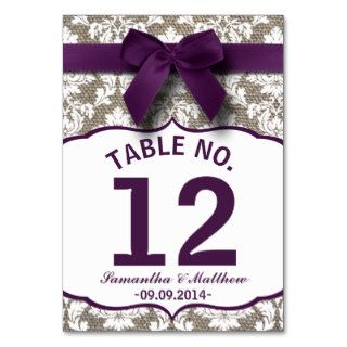 Burlap & Lace Damask  Faux Ribbon  Table Numbers Table Card