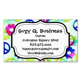Groovy Hippie Peace Signs Flower Power Sparkle Pat Business Cards