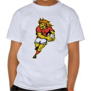 Lion playing rugby running with ball cartoon tshirts