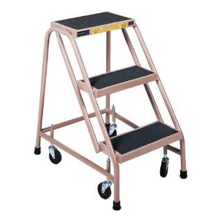 SPG F3R1 Gillis/Jarke 3 Step Office Ladder with 4 3" Retractable Spring Casters and Handrail, 63" Overall Height, 21" Base Width, 29" Base Length Stepladders