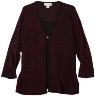 Sag Harbor Women's Plus Size Three Quarter Sleeve Sweater Duet, Purple/Black, 2X Cardigan Sweaters