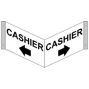 Cashier With Inward Arrow Bilingual Sign NHE 9645Tri BLKonWHT  Business And Store Signs 