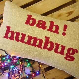 'bah humbug' linen christmas cushion by liz foster design