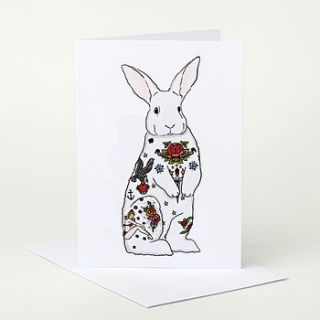 tattoo rabbit greeting card by sophie parker