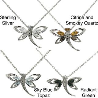 High polish Sterling Silver Dragonfly Pendant and Rope chain Necklace Cubic Zirconia Necklaces