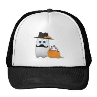Cute funny Halloween ghost with Cool moustache Trucker Hats