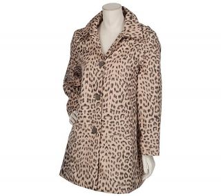 Dennis Basso Water Resistant Leopard Print Coat with Removable Hood —