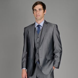 Men's Black Teakweave 2 Button Vested Suit Suits