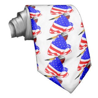Native American Indian Wrapped In USA Flag Neck Ties