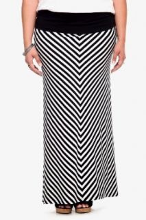 Black & White Mitered Striped Maxi Skirt