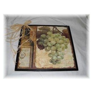 Green Grapes Wine Bottle Kitchen Decor Wooden Sign Art Wooden Signs   Tuscan Decor