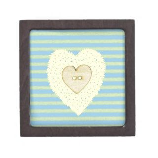 Stripe Blue & Yellow Heart Button Premium Keepsake Boxes