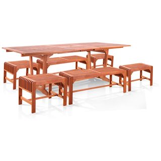 Vifah 7 Piece Tan Dining Set with Extension Table and Backless Benches Vifah Dining Sets