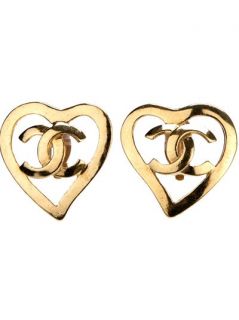 Chanel Vintage Heart Logo Earrings