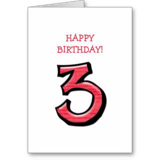 Silly Number 3 red white Birthday Card