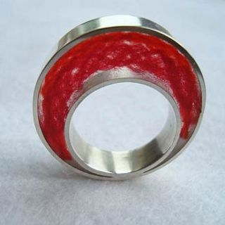 handmade silver and red wool ring by claire lowe