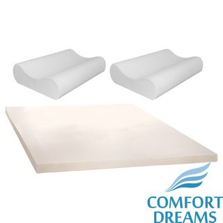 Comfort Dreams 4 inch Memory Foam Mattress Topper with Two Bonus Contour Pillows Comfort Dreams Memory Foam Mattress Toppers