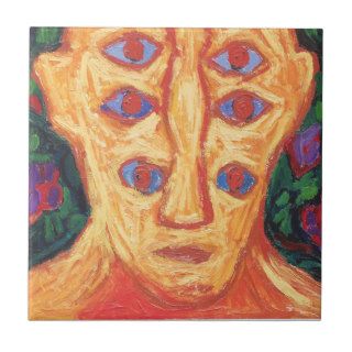 Ten Blue Eyes (odd expressionism surreal portrait) Ceramic Tiles